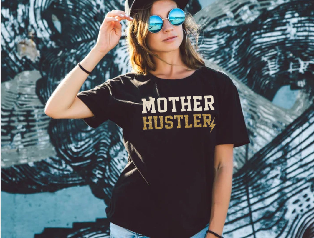 MOTHER HUSTLER SHIRT WITH JERSEY LETTERING